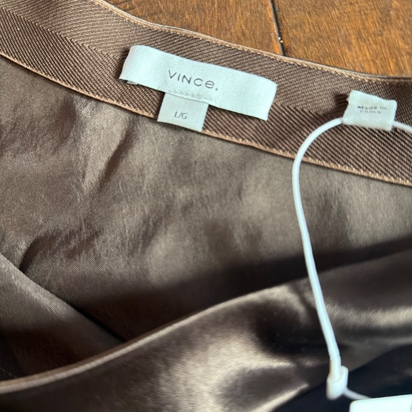 Vince NWT L satin bronze with gold and olive romantic mini slip skirt silk - Picture 4 of 6